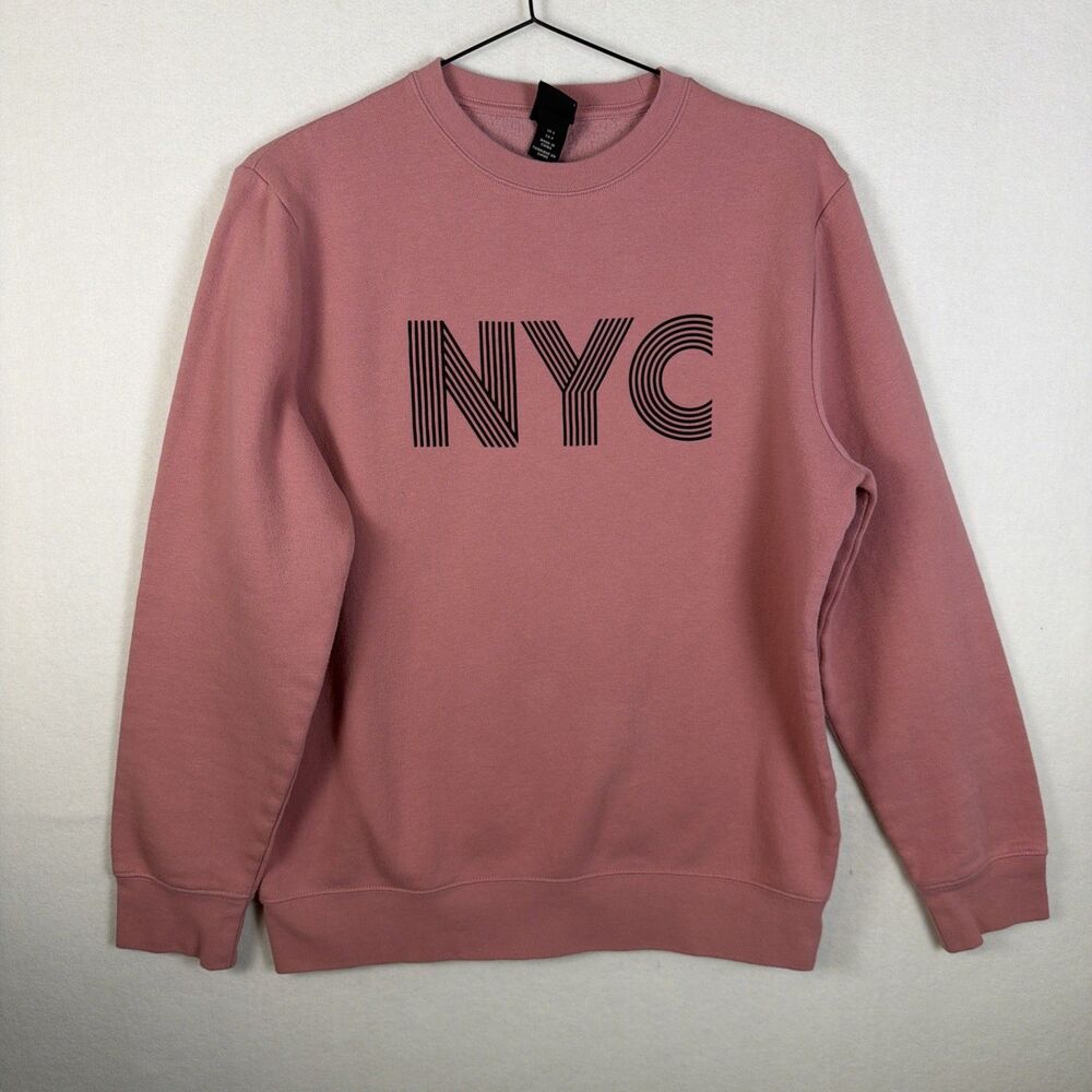 H&M Womens Size S Pink NYC Graphic Pullover Sweatshirt Long Sleeve Casual